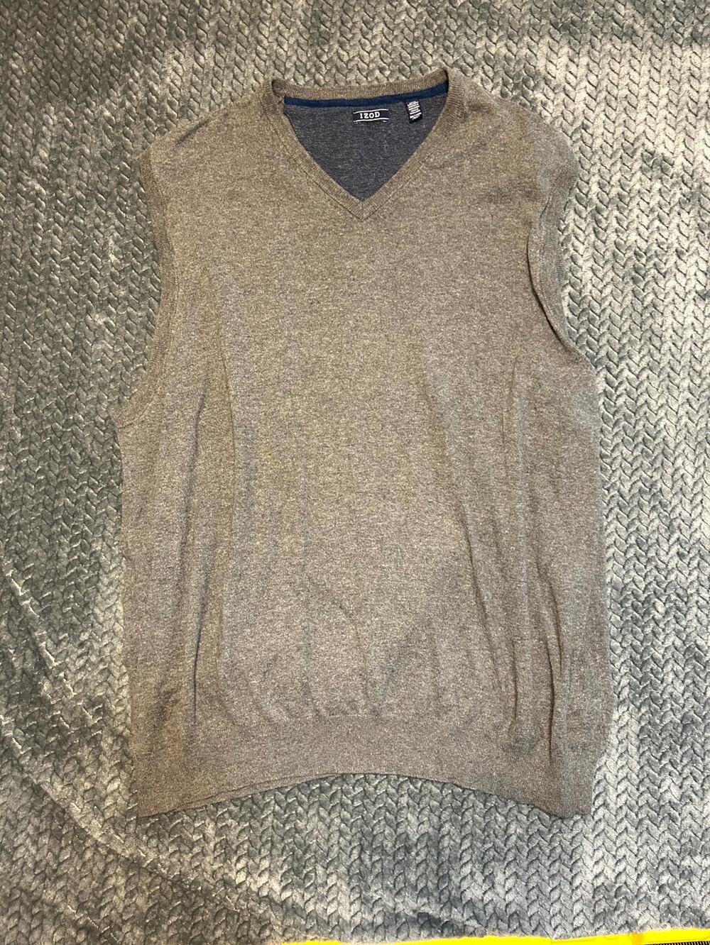 Izod Sweater Vest Men's 3XLT Gray Ribbed Tight Knit Sleeveless V-Neck Pullover